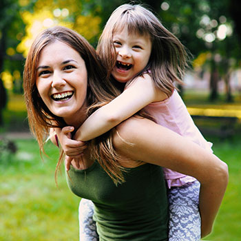 Smiling mother and child